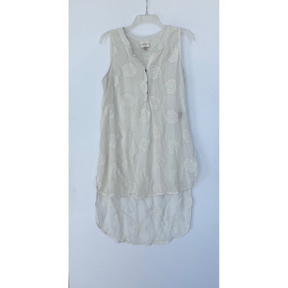 Knox Rose Women's M Cream Embroidered‎ High Low Tunic Top Boho Beach Swim Cover